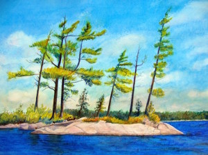 Hughes, Carol, Eels Lake Skyline, watercolour, 2016